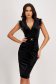 Black velvet knee-length pencil dress with wrapover neckline and feathered shoulders - StarShinerS 1 - StarShinerS.com