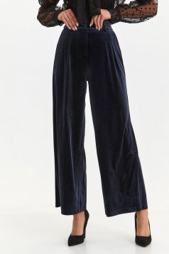 Pantaloni din catifea bleumarin lungi evazati cu buzunare laterale - Top Secret
