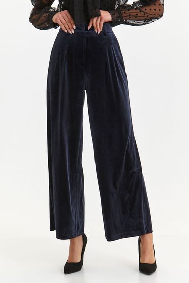 Pantaloni din catifea bleumarin lungi evazati cu buzunare laterale - Top Secret