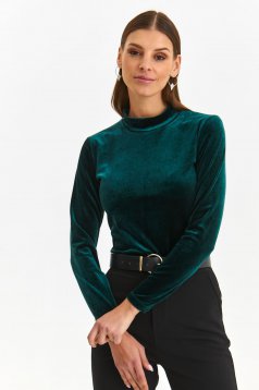Darkgreen sweater velvet tented high collar
