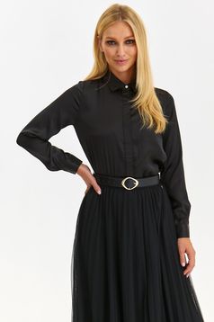 Black women`s shirt from satin loose fit