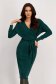 Dark Green Knitted Pencil Dress with Elastic Waist and Crossover Neckline - StarShinerS 1 - StarShinerS.com
