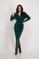 Dark Green Knitted Pencil Dress with Elastic Waist and Crossover Neckline - StarShinerS 5 - StarShinerS.com