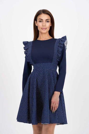 Office dresses, Navy Blue Short Flared Elastic Fabric Dress with Ruffle Strap Details - StarShinerS - StarShinerS.com