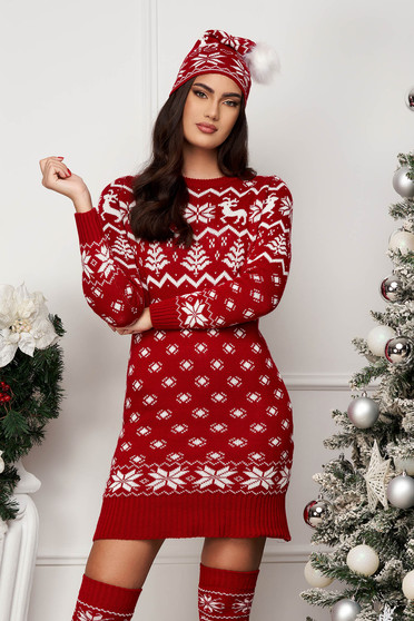 Online Dresses, Festive 3-Piece Set Made from Red Knit - SunShine - StarShinerS.com