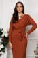 Brown Knit Pencil Dress with Elastic Waist and Wrapover Neckline - StarShinerS 5 - StarShinerS.com