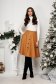 Brown Faux Leather Flared Skirt with Decorative Buttons - SunShine 1 - StarShinerS.com