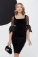 Black Velvet Pencil Dress with Petal-Type Ruffle Sleeves - Fofy 1 - StarShinerS.com