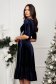 Navy Blue Velvet Midi A-Line Dress with Side Sewn Stone Embellishments - StarShinerS 5 - StarShinerS.com