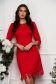 Red Stretch Fabric Knee-Length Pencil Dress with Puffy Shoulders and Embroidery - StarShinerS 6 - StarShinerS.com