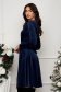 Navy Blue Velvet Knee-Length Skater Dress with Elastic Waistband and Belt Accessory - StarShinerS 2 - StarShinerS.com