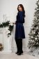 Navy Blue Velvet Knee-Length Skater Dress with Elastic Waistband and Belt Accessory - StarShinerS 5 - StarShinerS.com