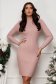 Powder pink ribbed knit midi pencil dress with high collar 1 - StarShinerS.com