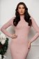 Powder pink ribbed knit midi pencil dress with high collar 3 - StarShinerS.com