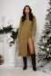 Kaki Knit Midi Dress with Loose Fit, Side Slit, and High Collar - SunShine 6 - StarShinerS.com