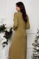 Kaki Knit Midi Dress with Loose Fit, Side Slit, and High Collar - SunShine 2 - StarShinerS.com