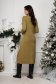 Kaki Knit Midi Dress with Loose Fit, Side Slit, and High Collar - SunShine 5 - StarShinerS.com