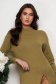 Kaki Knit Midi Dress with Loose Fit, Side Slit, and High Collar - SunShine 3 - StarShinerS.com