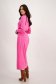 Pink Knit Midi Dress with Loose Fit, Side Slit, and High Neck - SunShine 2 - StarShinerS.com