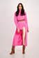 Pink Knit Midi Dress with Loose Fit, Side Slit, and High Neck - SunShine 4 - StarShinerS.com