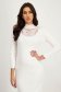 Knitted White Midi Pencil Dress with Lace Appliques and High Collar - SunShine 4 - StarShinerS.com