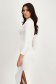 Knitted White Midi Pencil Dress with Lace Appliques and High Collar - SunShine 6 - StarShinerS.com