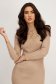 Knitted Nude Midi Pencil Dress with Lace Appliqués and High Collar - SunShine 4 - StarShinerS.com