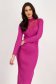 Pink Knit Midi Pencil Dress with Lace Appliqués and High Collar - SunShine 4 - StarShinerS.com