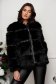 Black eco-fur with a loose fit and side pockets adorned with studs and stones applications 1 - StarShinerS.com