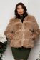 Eco-friendly nude fur with a wide cut and side pockets with stud and stone applications 1 - StarShinerS.com