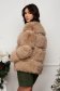 Eco-friendly nude fur with a wide cut and side pockets with stud and stone applications 2 - StarShinerS.com