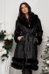 Black fur with a wide cut lined with side pockets accessorized with a cord 1 - StarShinerS.com