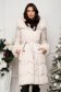 Quilted Ivory Jacket with a Straight Cut and Hood Trimmed with Removable Faux Fur Inserts - SunShine 1 - StarShinerS.com