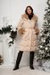 Beige quilted jacket with a straight cut and hood trimmed with detachable faux fur inserts - SunShine 4 - StarShinerS.com