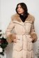 Beige quilted jacket with a straight cut and hood trimmed with detachable faux fur inserts - SunShine 5 - StarShinerS.com