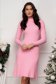Light Pink Fine Knit Midi A-Line Dress with High Collar - SunShine 1 - StarShinerS.com