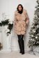 Beige synthetic fabric jacket with a straight cut and detachable faux fur inserts 3 - StarShinerS.com