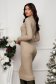 Beige Ribbed Knit Maxi Pencil Dress with High Neck - SunShine 2 - StarShinerS.com