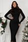 Knitted Ribbed Black Maxi Pencil Dress with High Collar - SunShine 4 - StarShinerS.com
