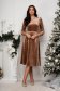 Velvet dress with glitter applications nude midi flared with belt accessory - StarShinerS 3 - StarShinerS.com