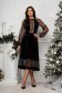 Black velvet midi flared skirt with elastic waistband and sequined lace trim - StarShinerS 1 - StarShinerS.com