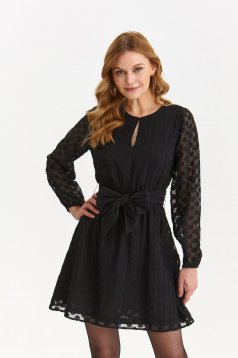Rochie din voal neagra scurta in clos cu elastic in talie accesorizata cu cordon - Top Secret