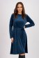 Velvet midi dress in petrol blue with a flared knee-length cut and elastic waistband, accessorized with a belt - StarShinerS 1 - StarShinerS.com