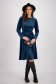 Velvet midi dress in petrol blue with a flared knee-length cut and elastic waistband, accessorized with a belt - StarShinerS 5 - StarShinerS.com