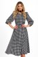 Black satin skater dress with puffy sleeves and houndstooth print - StarShinerS 1 - StarShinerS.com