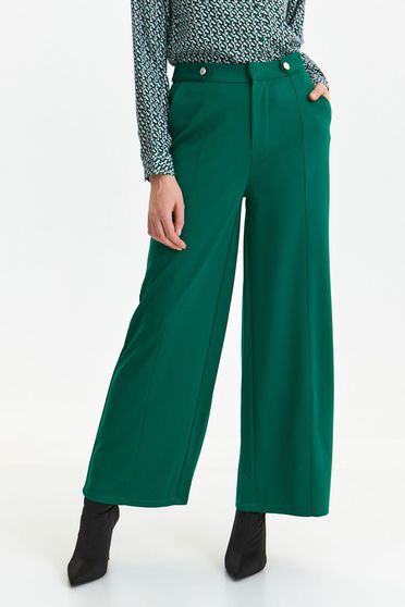 Pantaloni din stofa elastica verzi evazati cu talie inalta si buzunare laterale - Top Secret