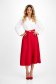 Red Elastic Fabric Midi Skater Skirt with Belt Accessory - StarShinerS 3 - StarShinerS.com