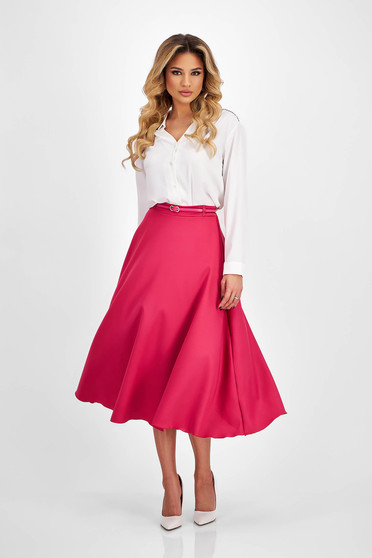Elegant skirts, Pink Elastic Fabric Midi Flared Skirt with Belt Accessory - StarShinerS - StarShinerS.com