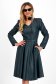 Dark Green Knee-Length Eco-Leather Skater Dress with Side Pockets and Puffy Shoulders - StarShinerS 1 - StarShinerS.com