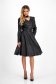 Black eco-leather knee-length skater dress with side pockets and puffed shoulders - StarShinerS 5 - StarShinerS.com